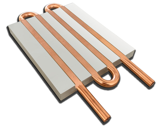 Aluminium and copper liquid water block cold plate cooler with copper tube